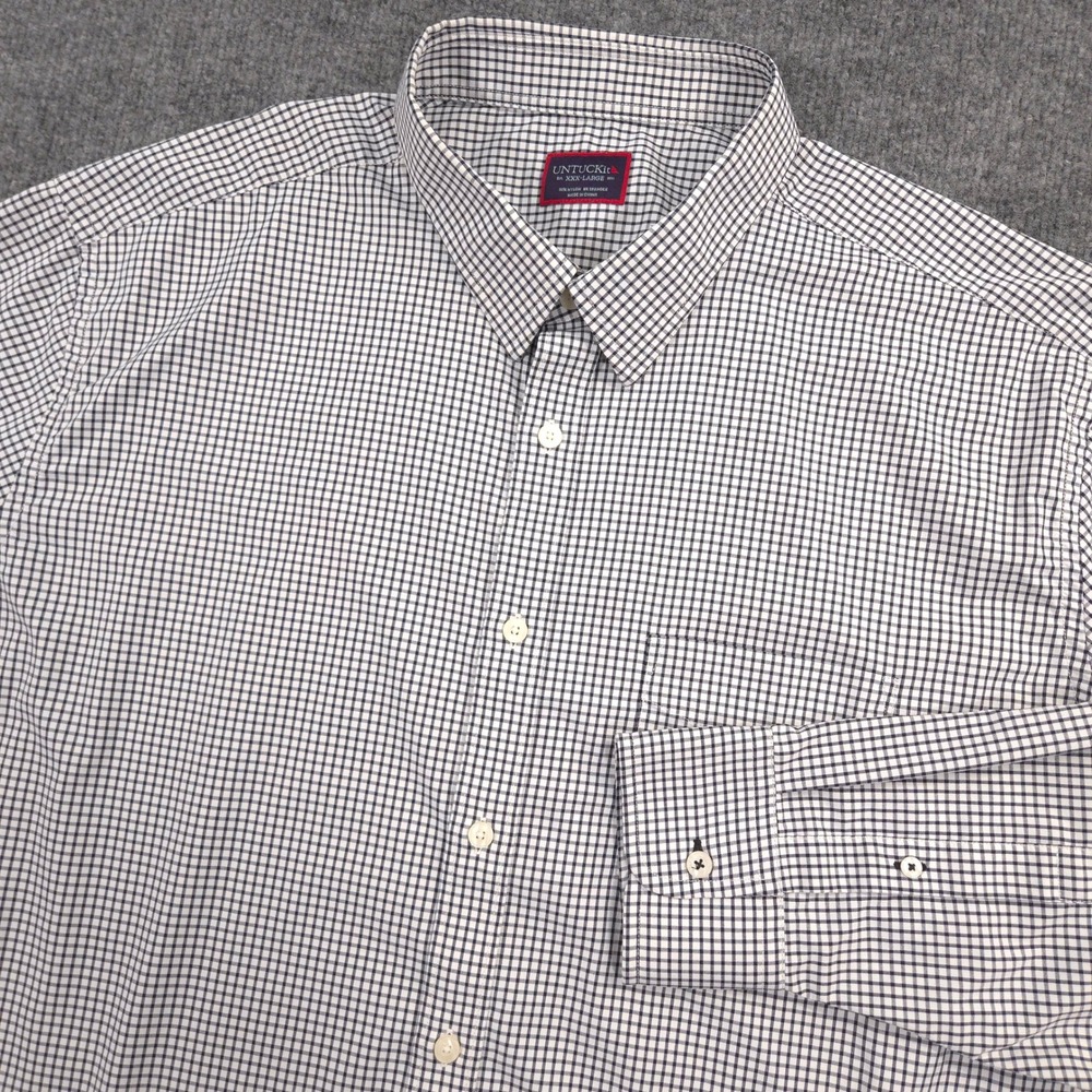 UNTUCKit Shirt Mens 3XL Navy White Check Wagner Performance Stretch Long Sleeve